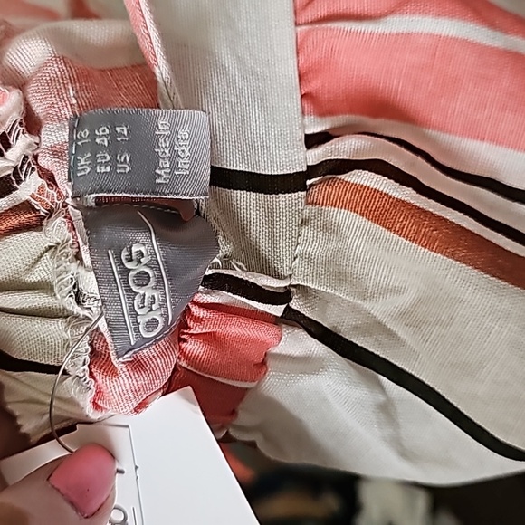 ASOS NWT Festival Summer linen blend neutral striped halter dress size 14 - Picture 8 of 8